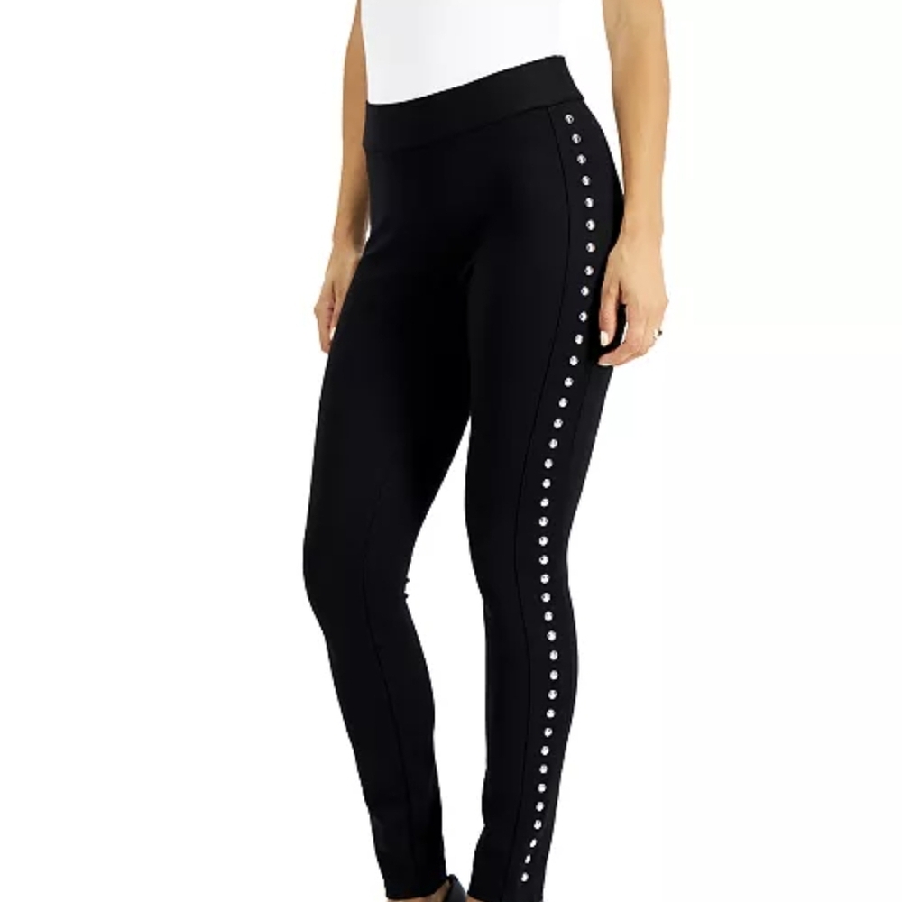 Bar III Black Ponte Leggings with Silver Stud Side Trim